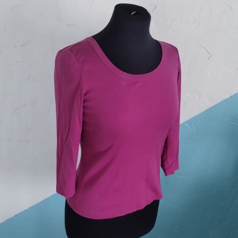 Lafayette 148 New York Magenta 3/4 Sleeve Top - Picture 8 of 10